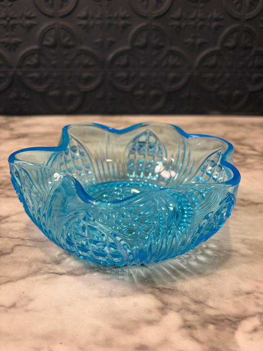 Ruffled Light Blue Glass Bowl