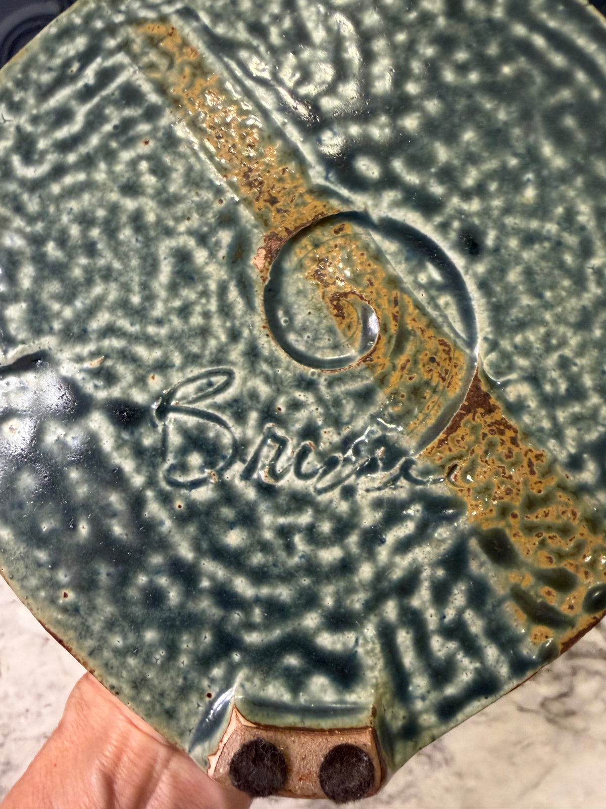 Blue and Brown Glazed Pottery Jar with Lid