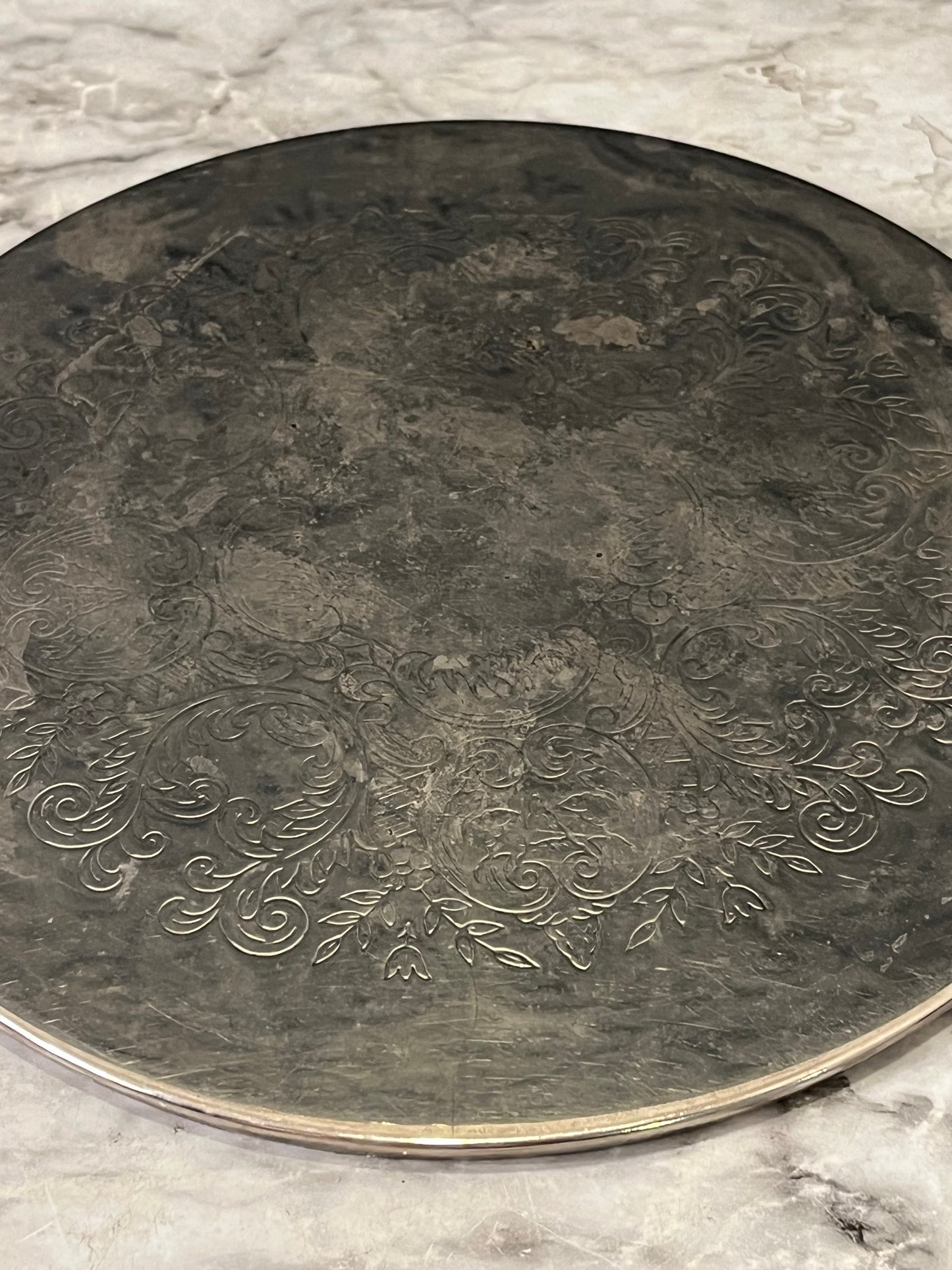 Round Etched Silver plated Trivet