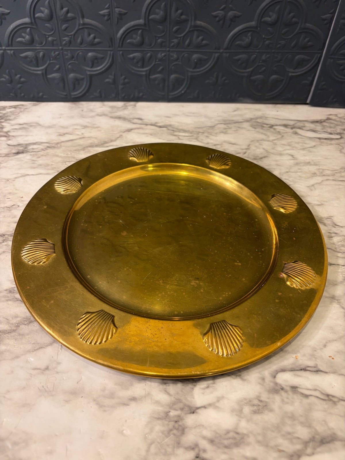 12" Brass Tray with Shells