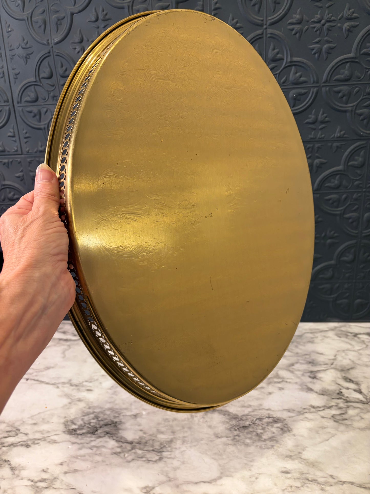 Brass 16" Etched Round Tray