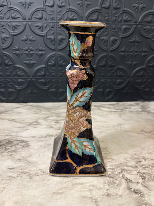 Porcelain Candle Holder with Pink Floral
