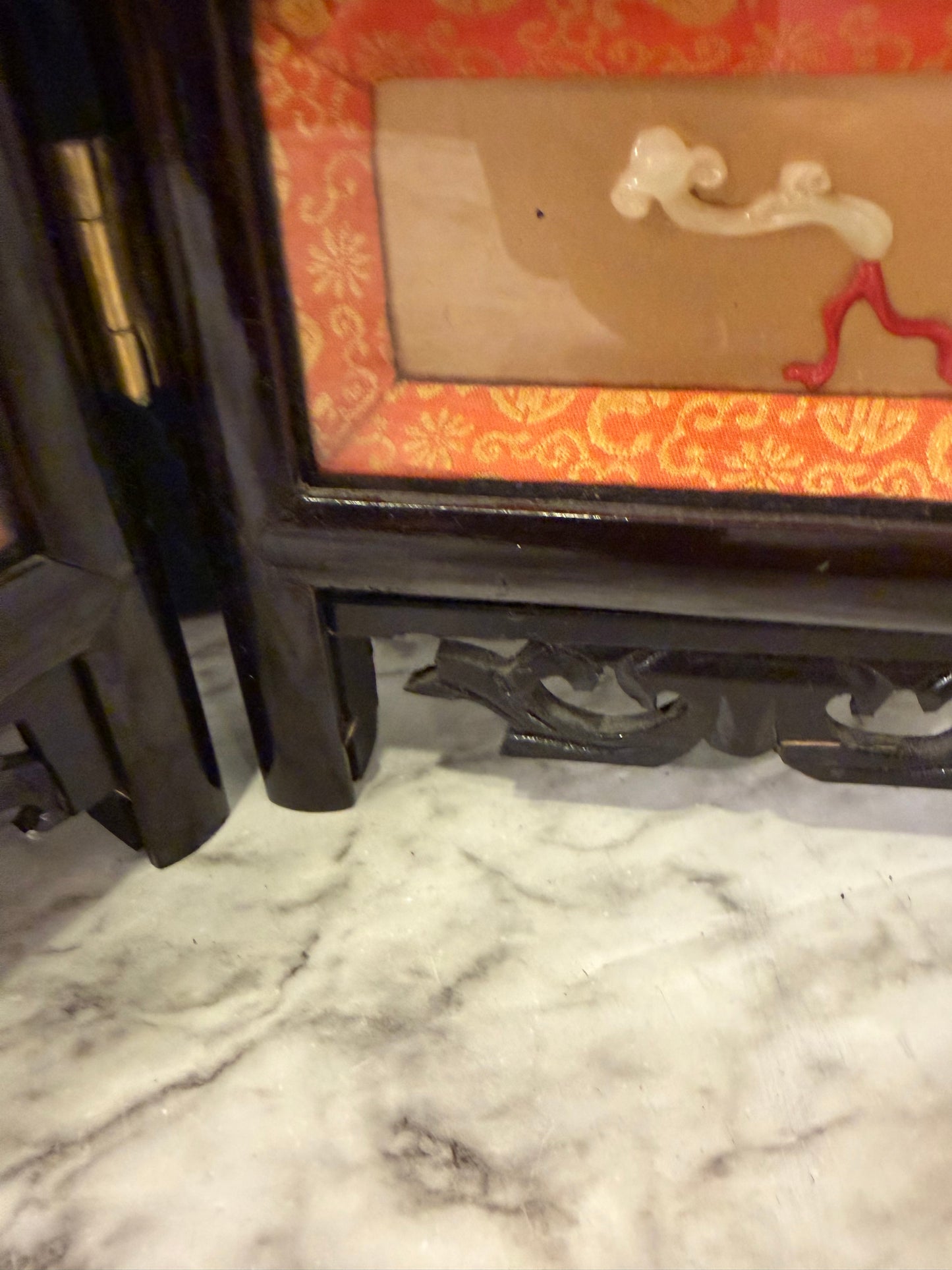 Four Panel Chinese Tabletop Stone Floral Screen