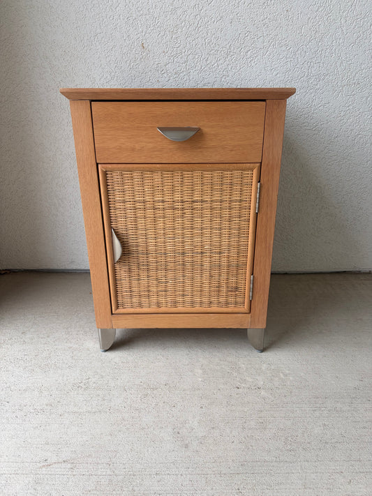 Small Lightwood and Wicker Cabinet/nightstand
