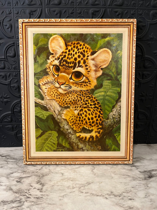 Vintage Big Eye Leopard Print on board
