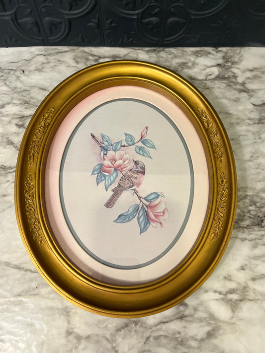 Homco Floral and Bird Oval Print