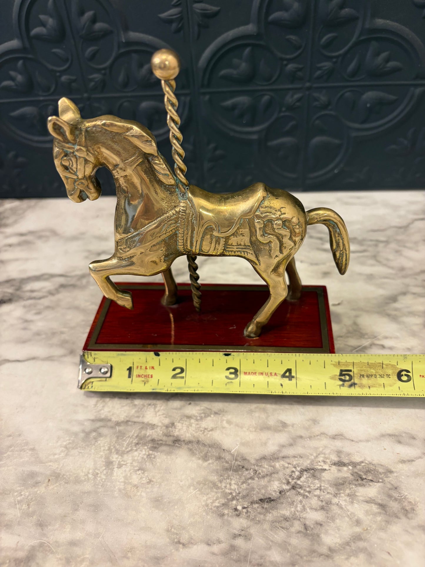 Brass Carousel Horse on Cherry Wood Base