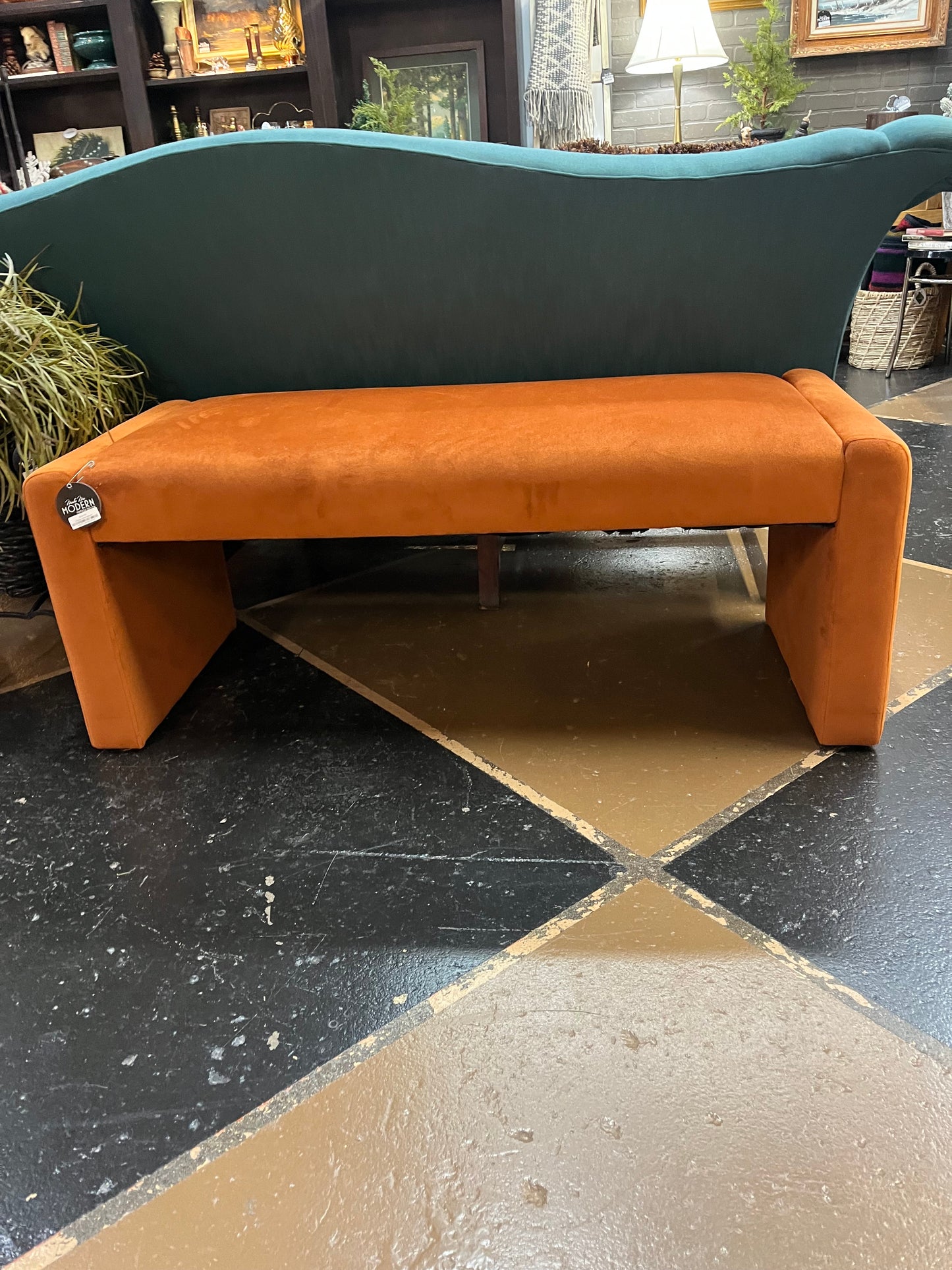 Orange Velvet Bench
