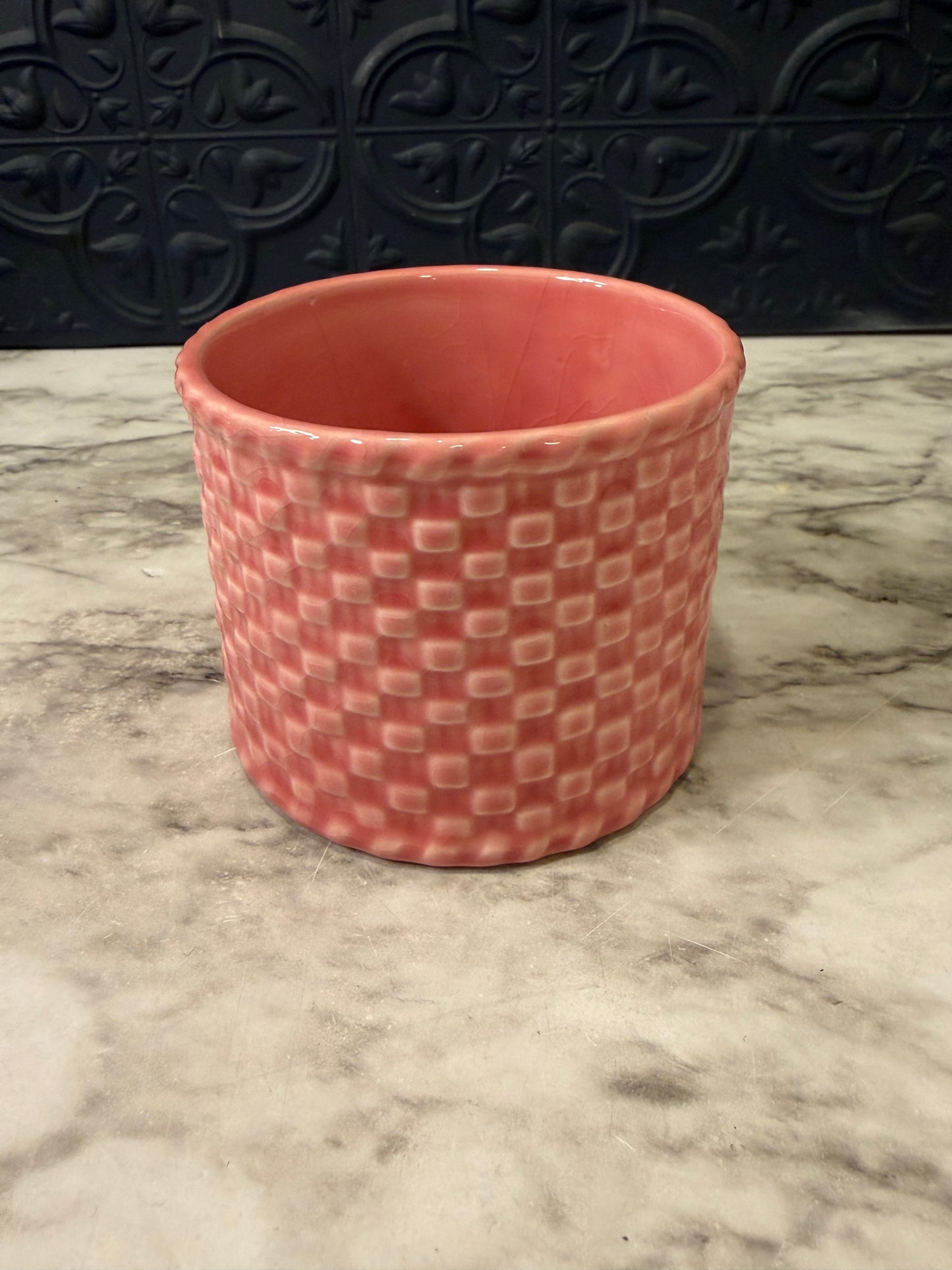 Pink Ceramic Basket Weave Pot
