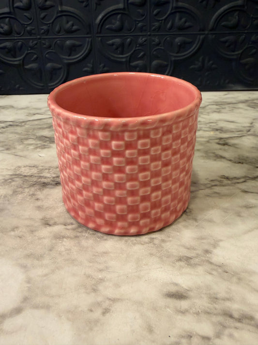 Pink Ceramic Basket Weave Pot