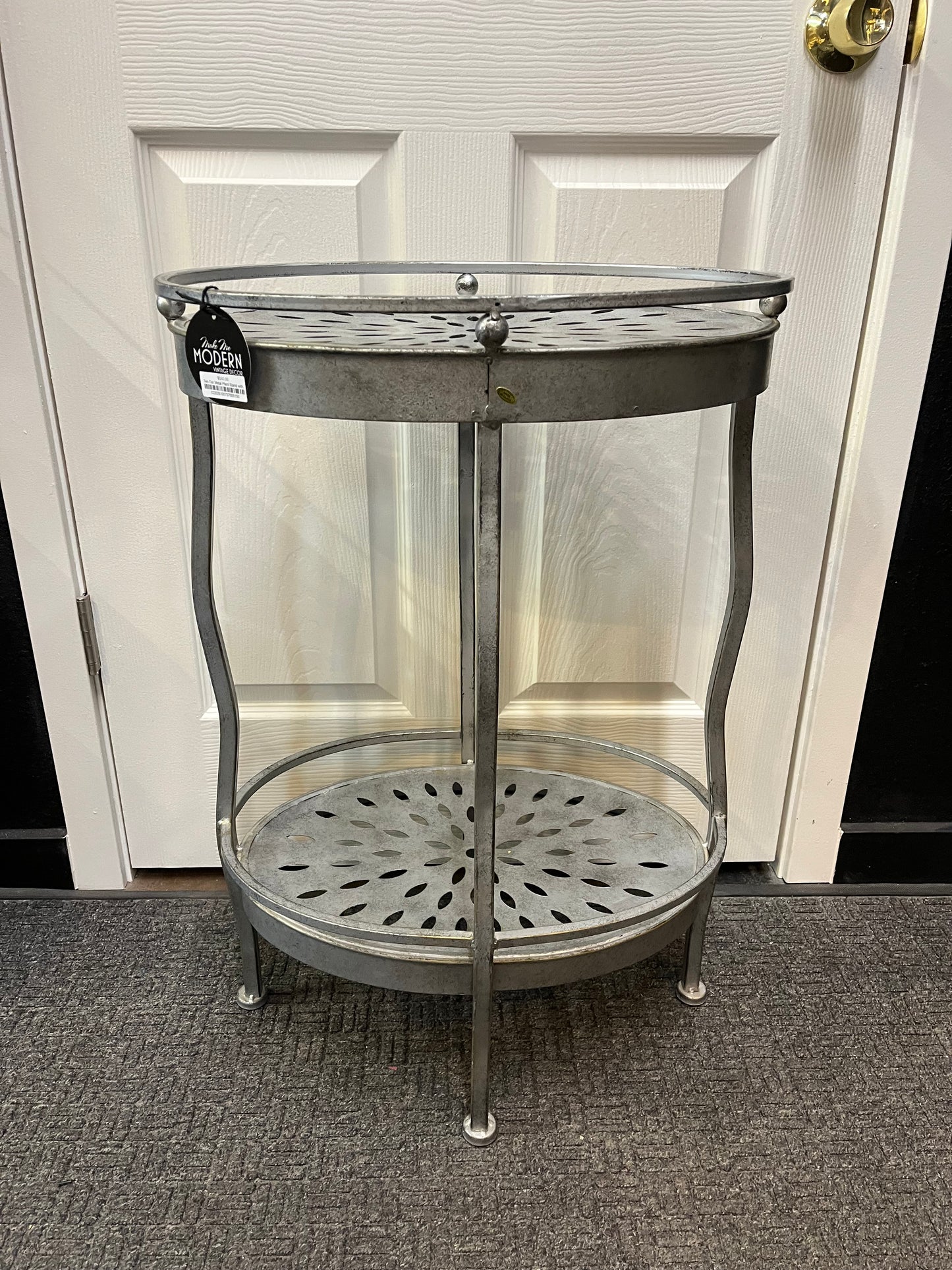 Two Tier Metal Plant Stand with Cutouts