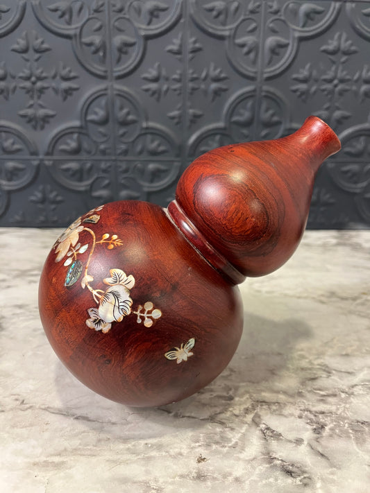 Wood Gourd Vase with Mother of Pearl Inlay