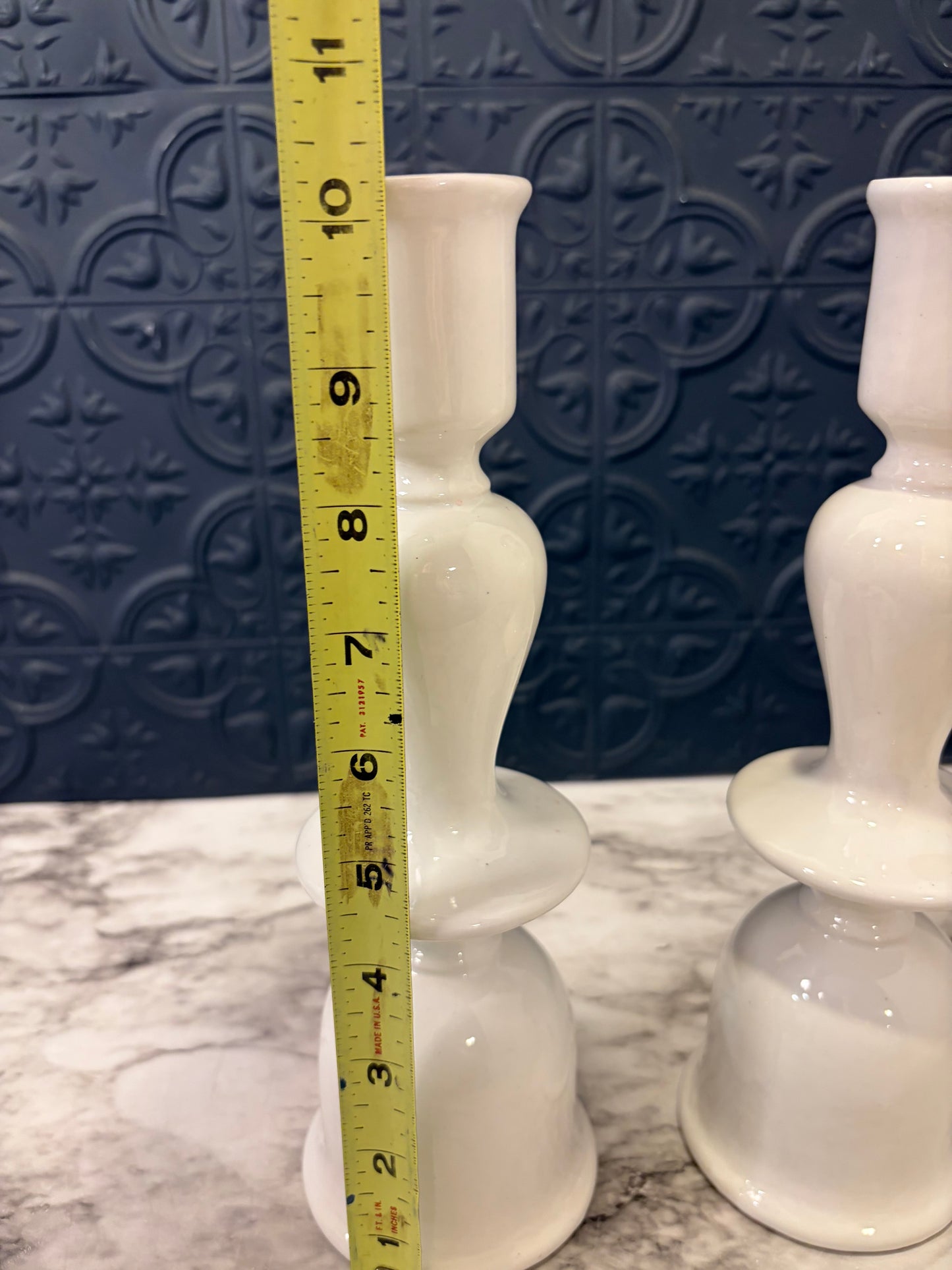 Montgomery Ward White Ceramic Candlestick Pair