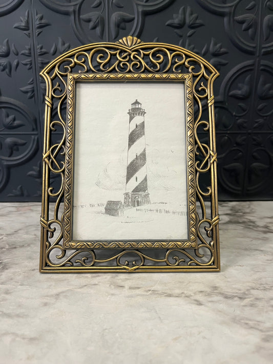 Ornate Bronze Metal Frame with Lighthouse Drawing