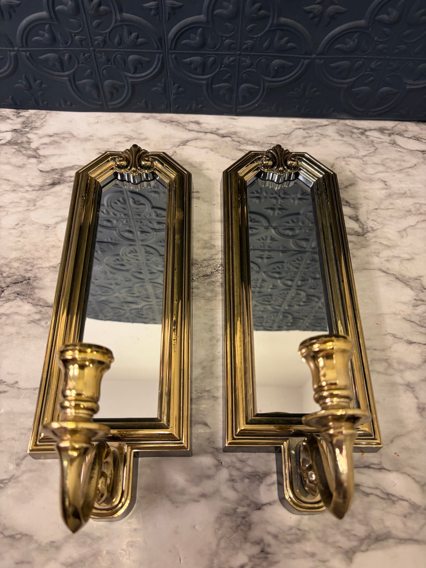 Homco Gold Mirror Candle Sconces x2