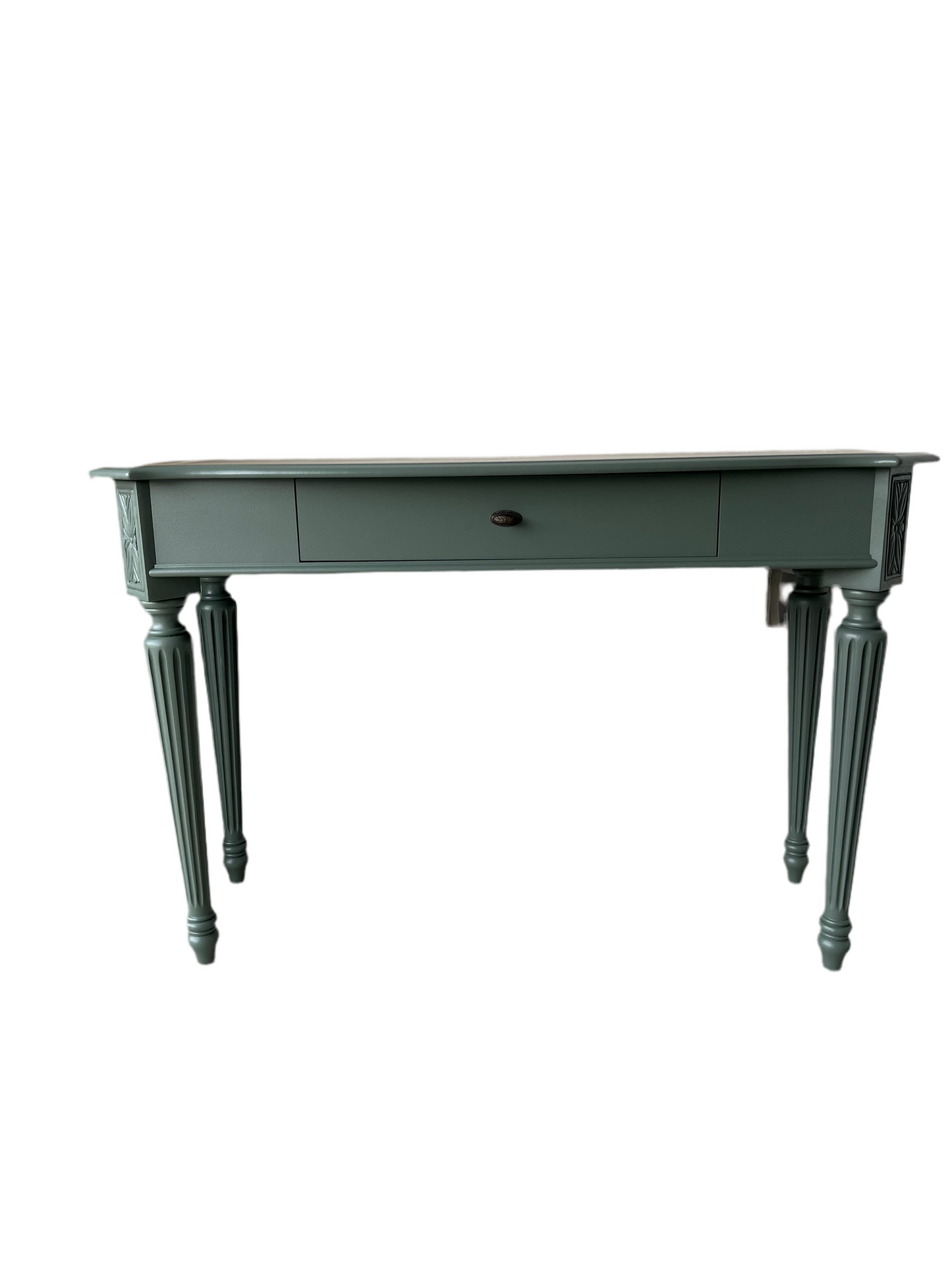 Green Entry Table with Wood Inlay Top Whitewashed