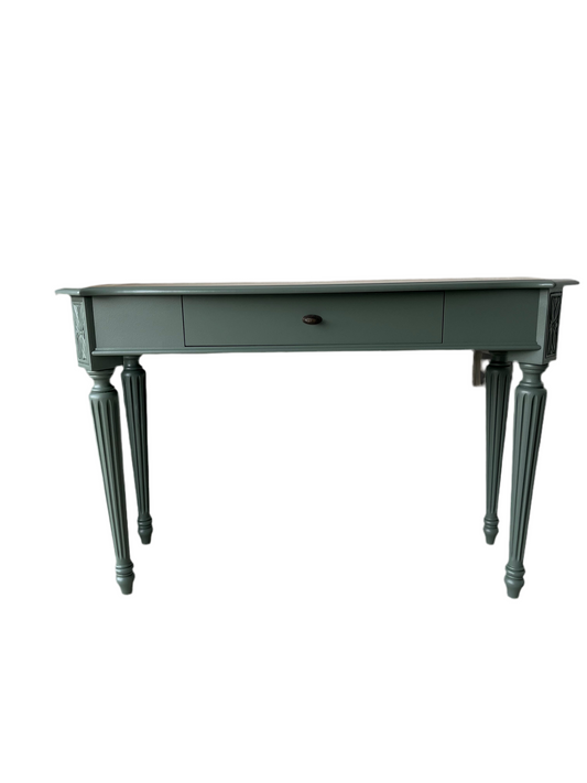 Green Entry Table with Wood Inlay Top Whitewashed