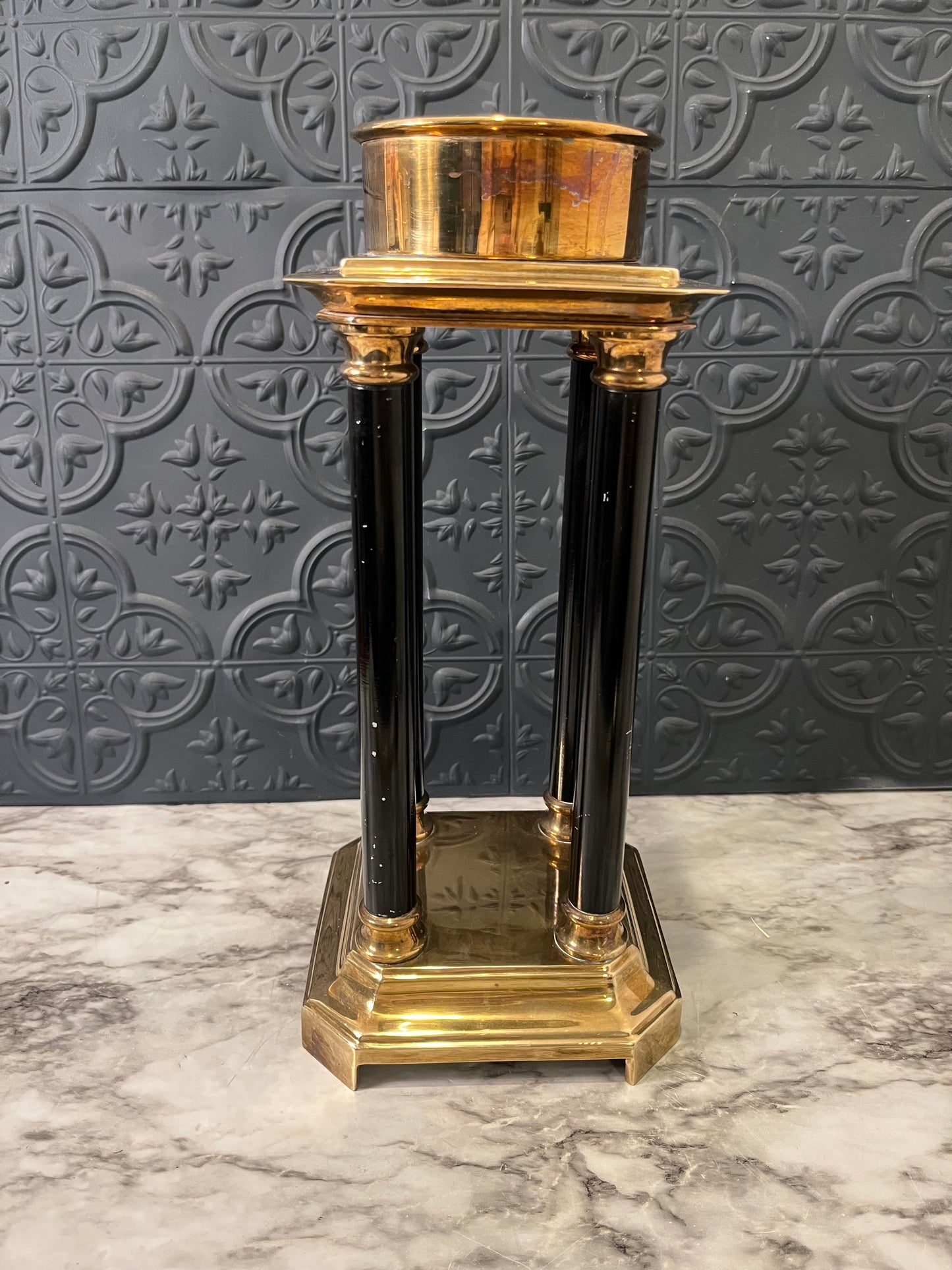 Brass and black column candle holder