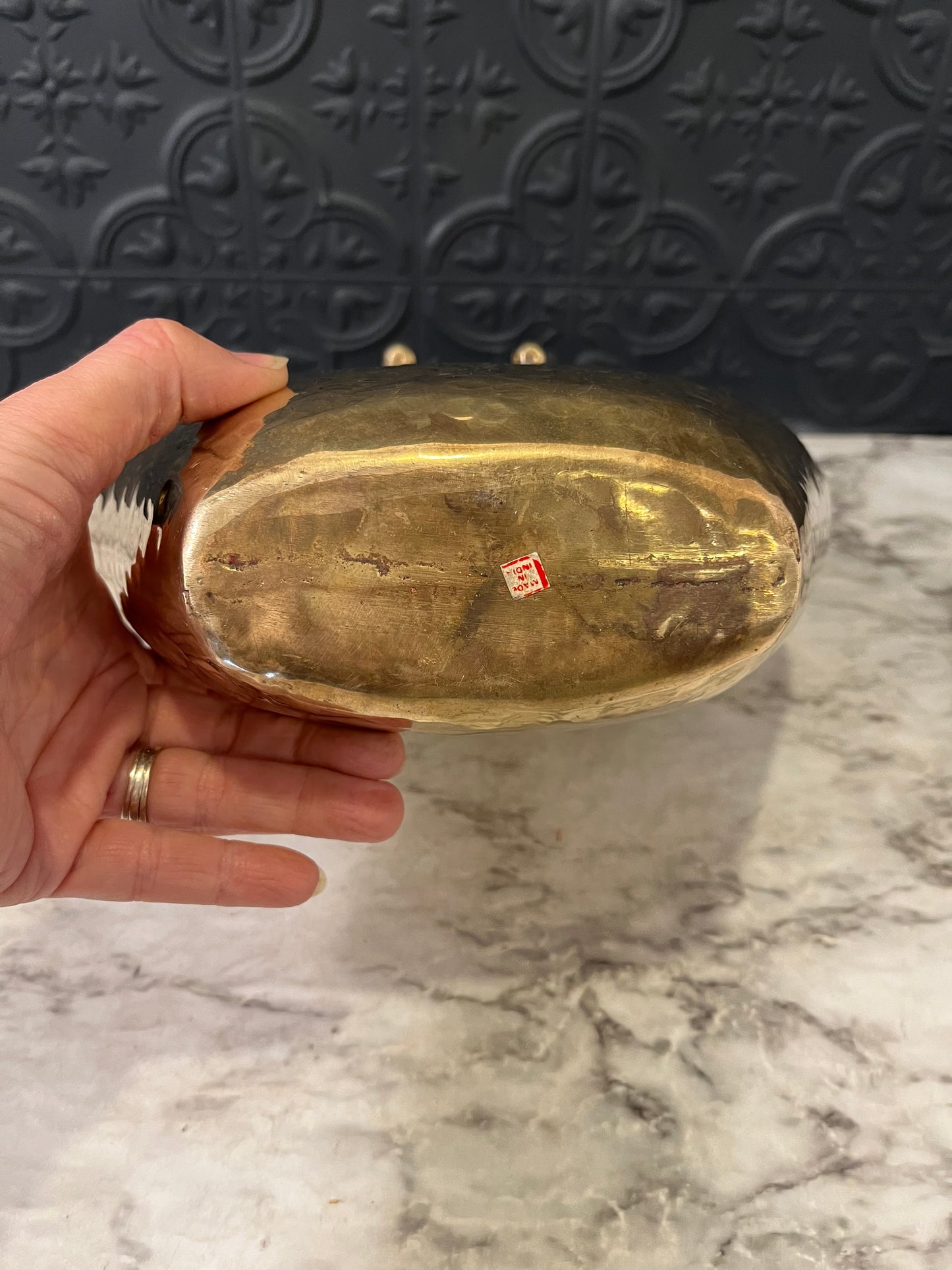 Dimpled Brass Vase Heart Shape with Rope Detail