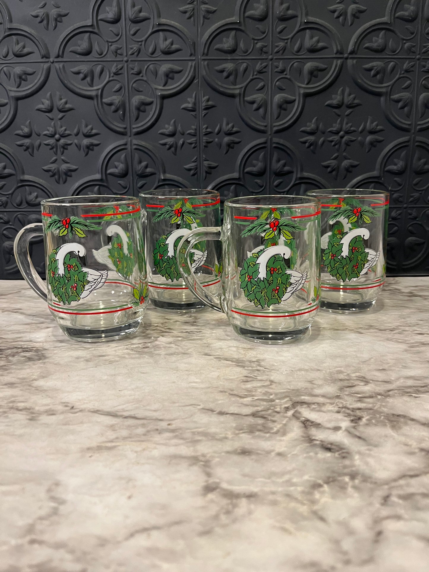 GlassChristmas Goose Mugs x 4