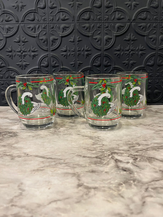 GlassChristmas Goose Mugs x 4
