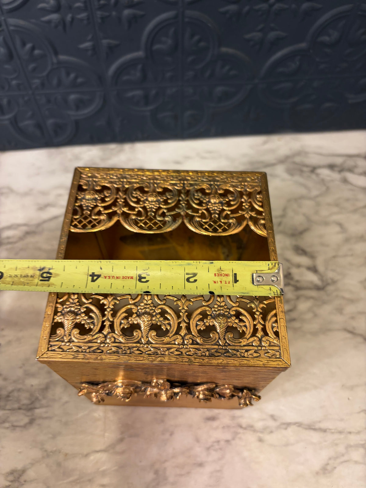 Brass Tissue Box Cover with Roses