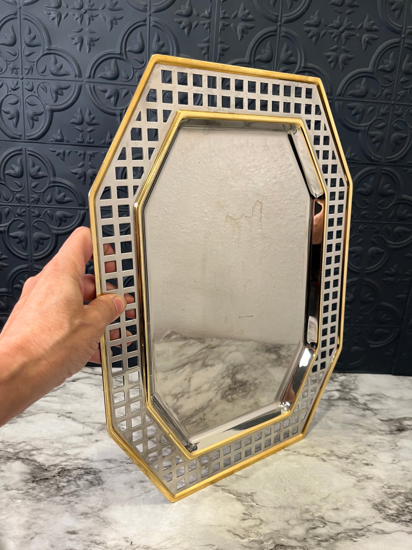 Stainless and 24K Gold Serving Tray INOXPRAN