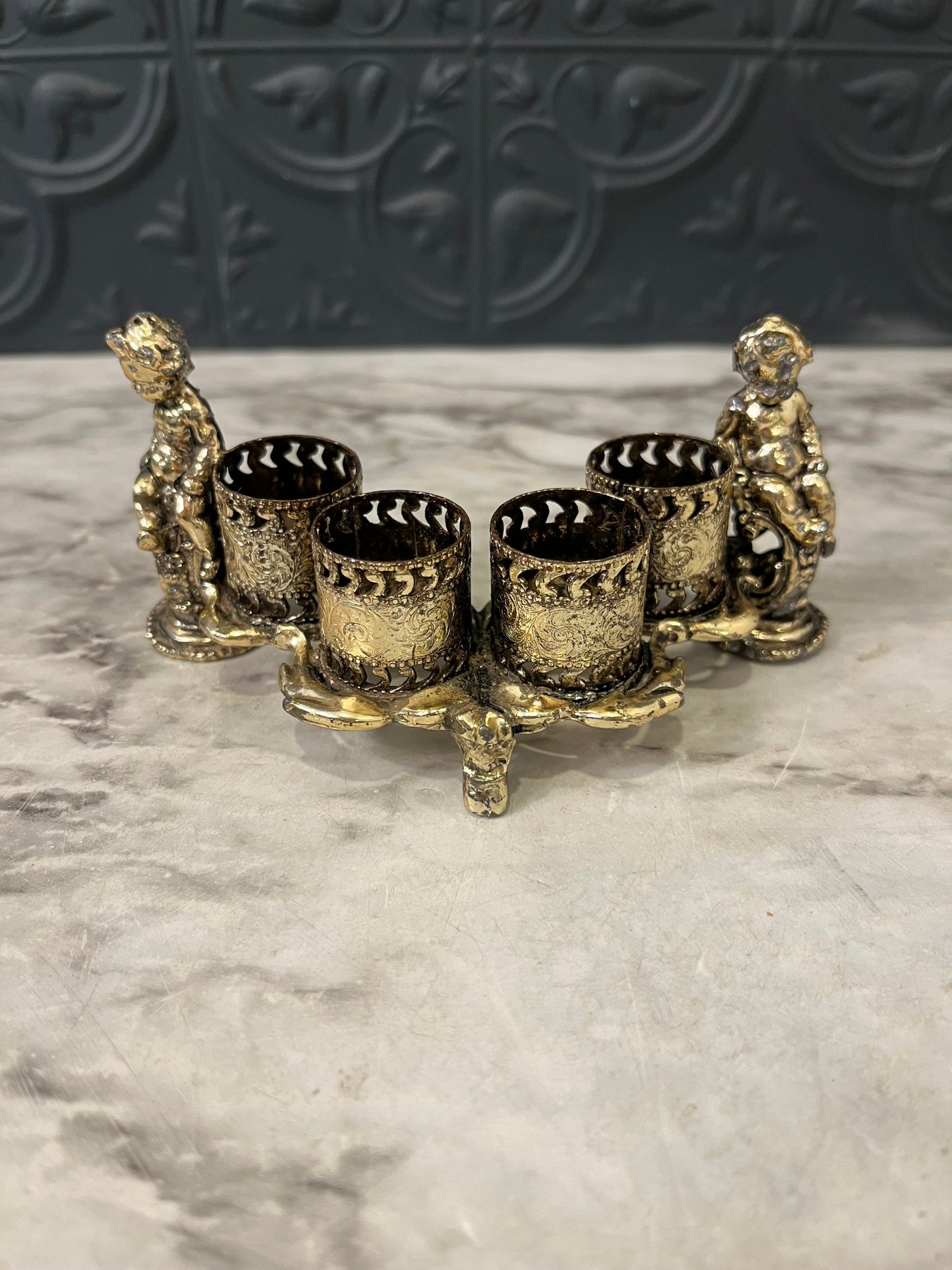 Brass Lipstick Holder with Cherubs