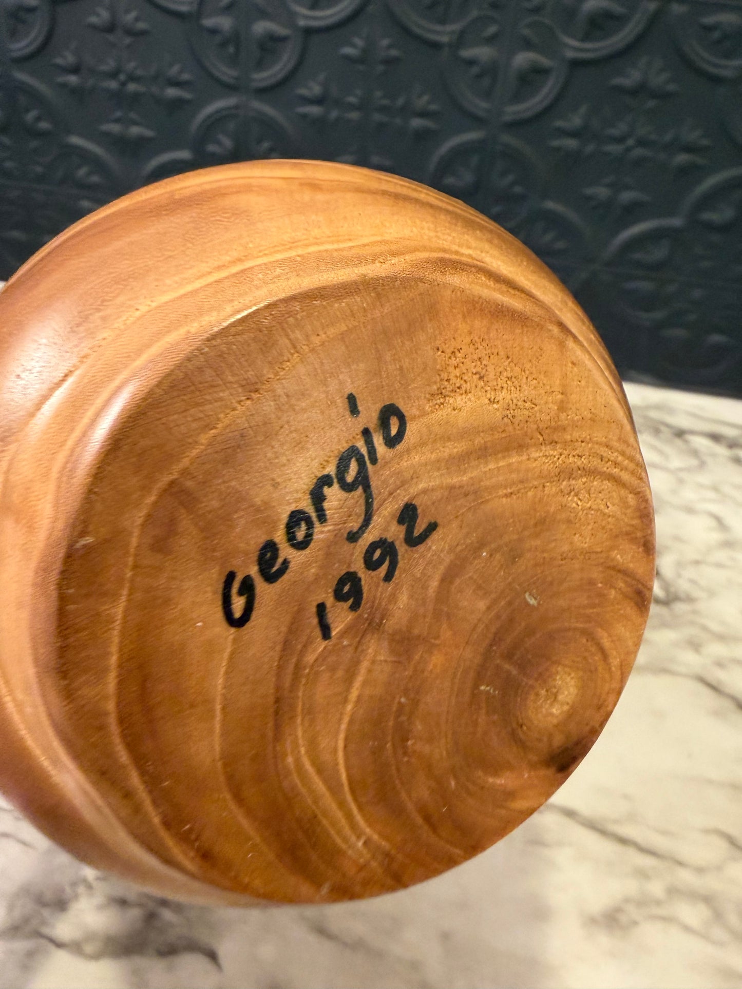 Hand Carved Wooden Vase Signed