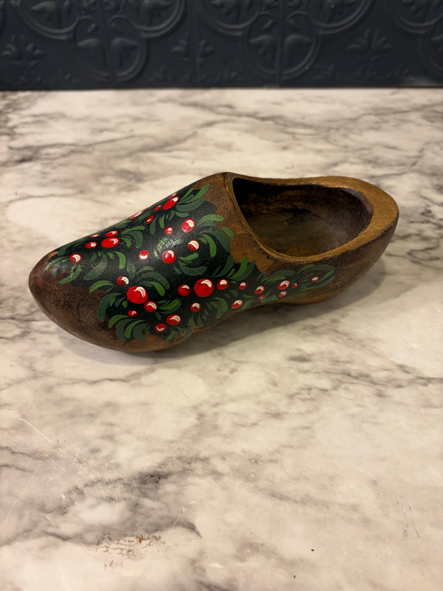 Small Wooden Shoe with Holly design
