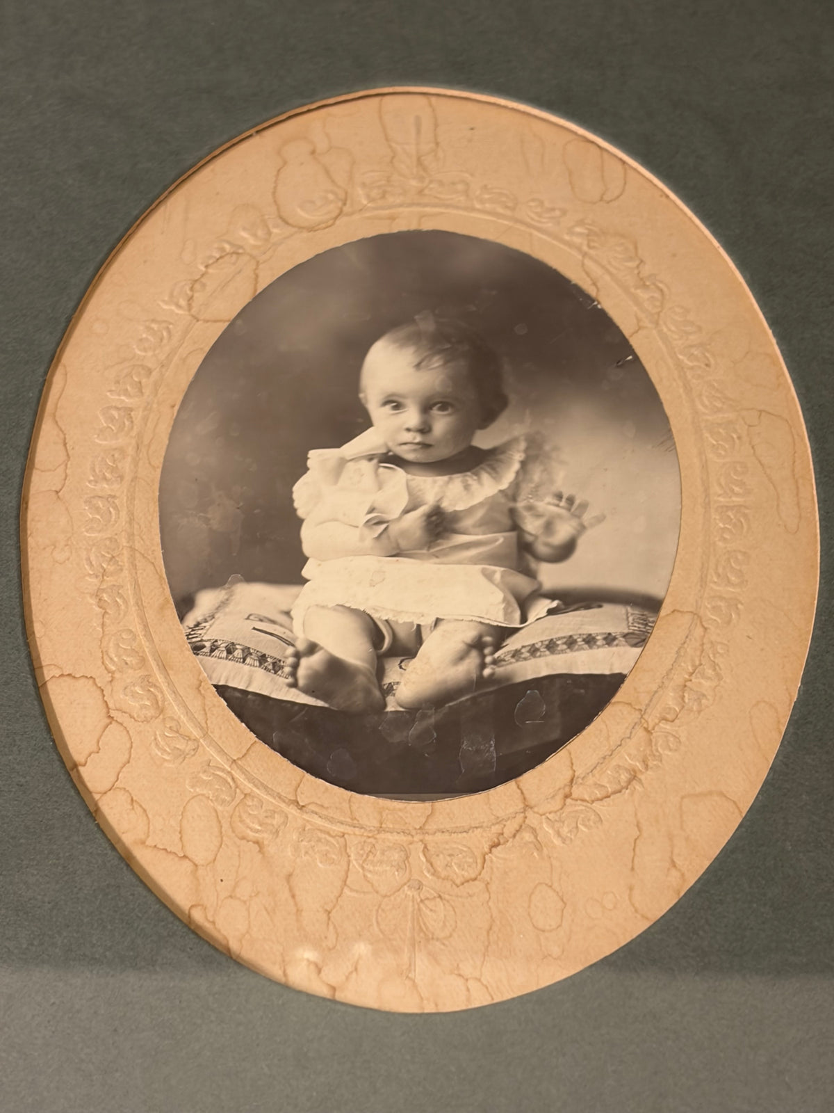 Gold Frame with Antique Oval Photo of Child