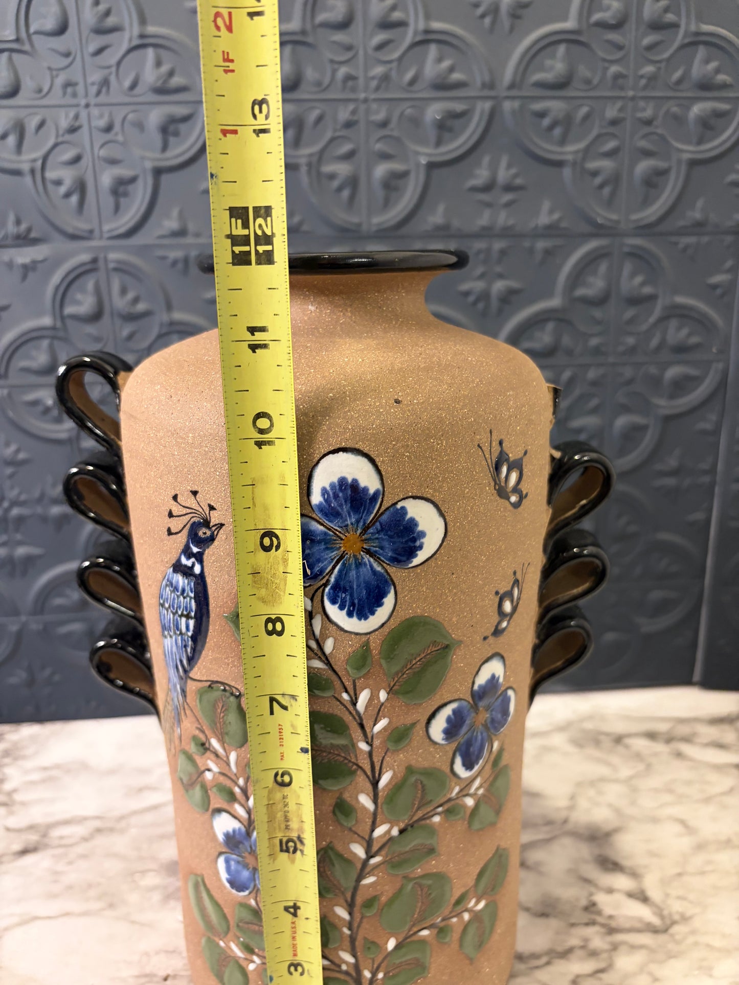 Mexican Pottery Vase with Flowers AS IS
