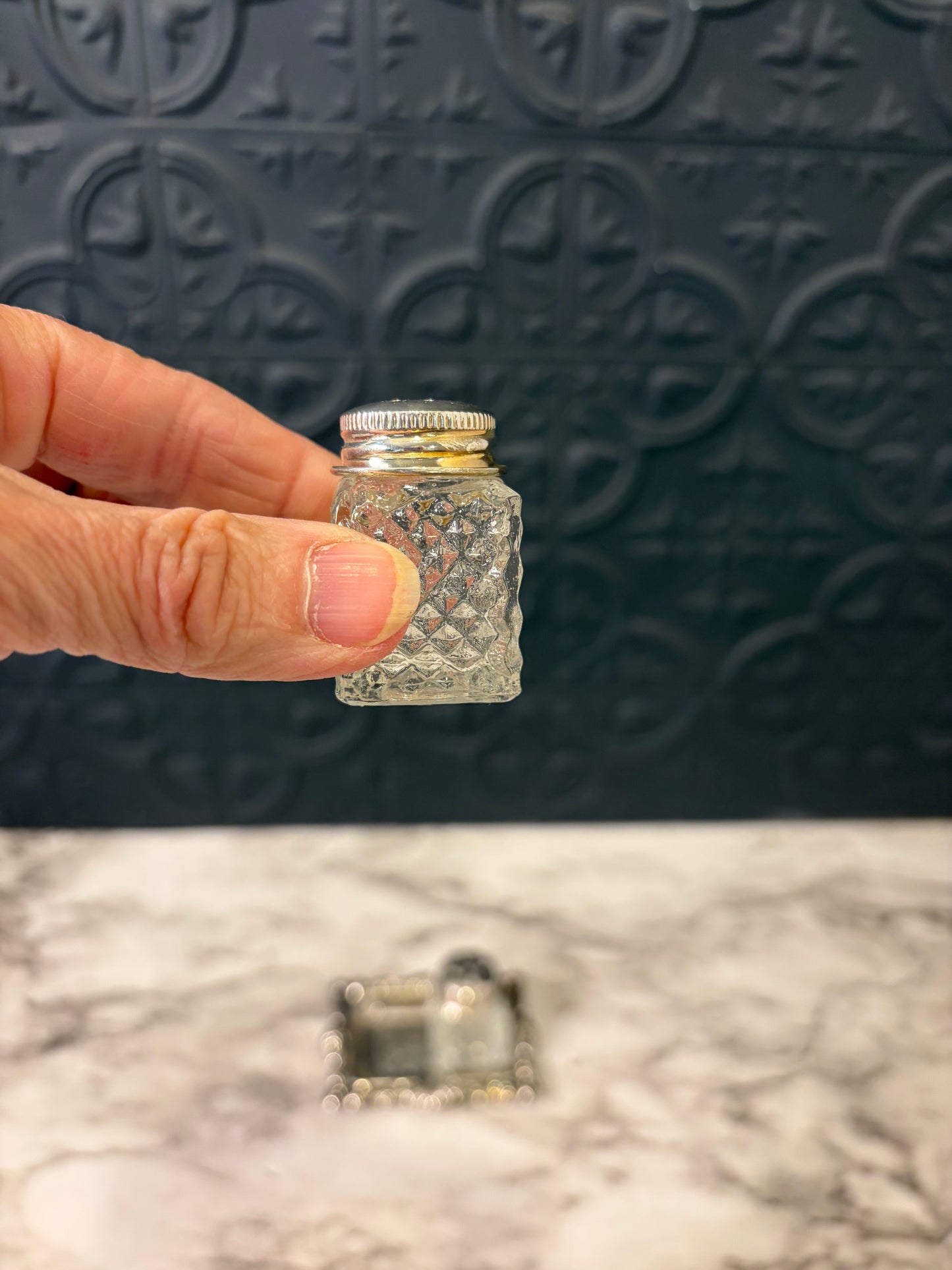 Mini Crystal S & P on silverplated Tray