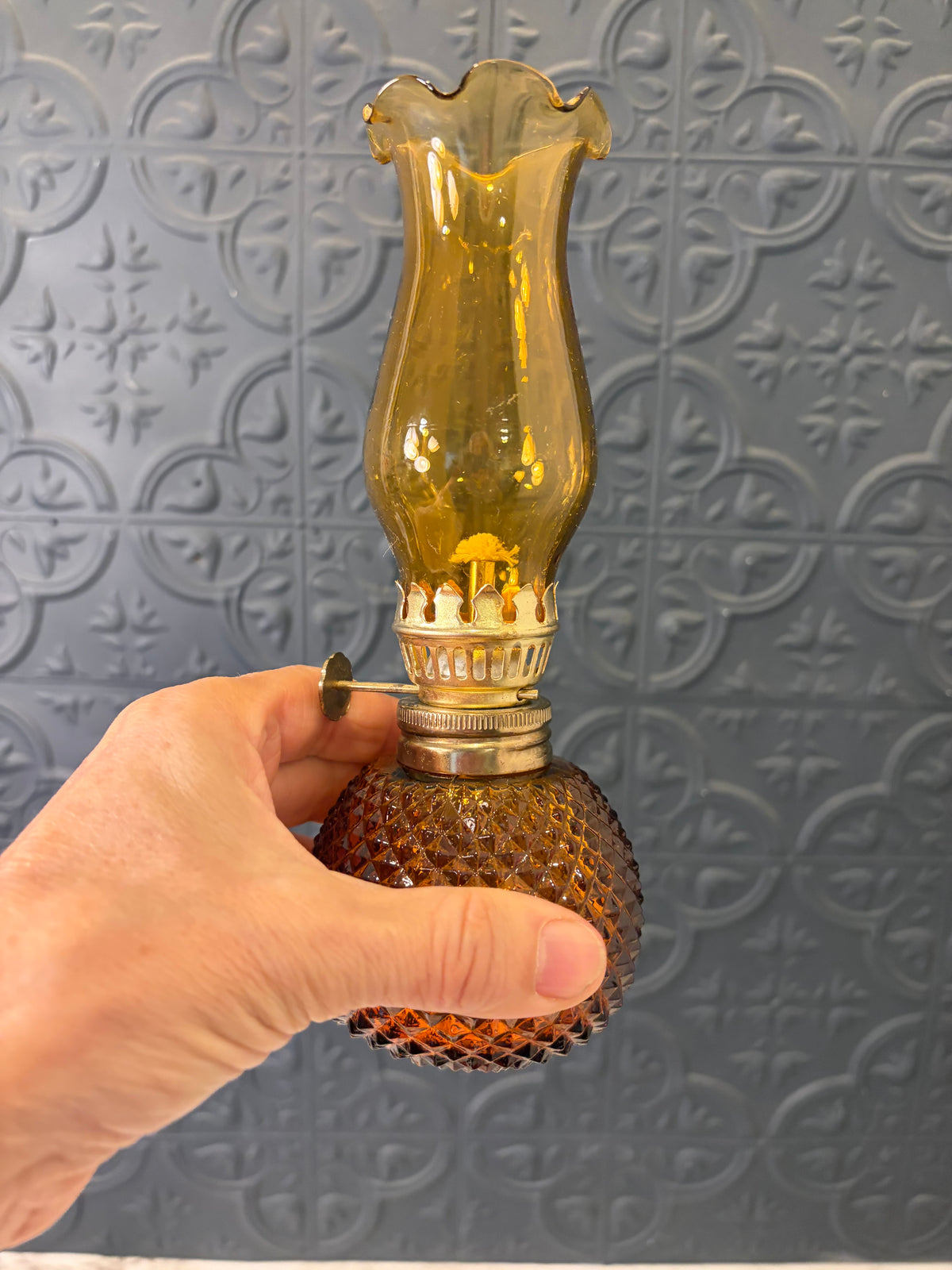 Mini Amber Glass Oil Lamp