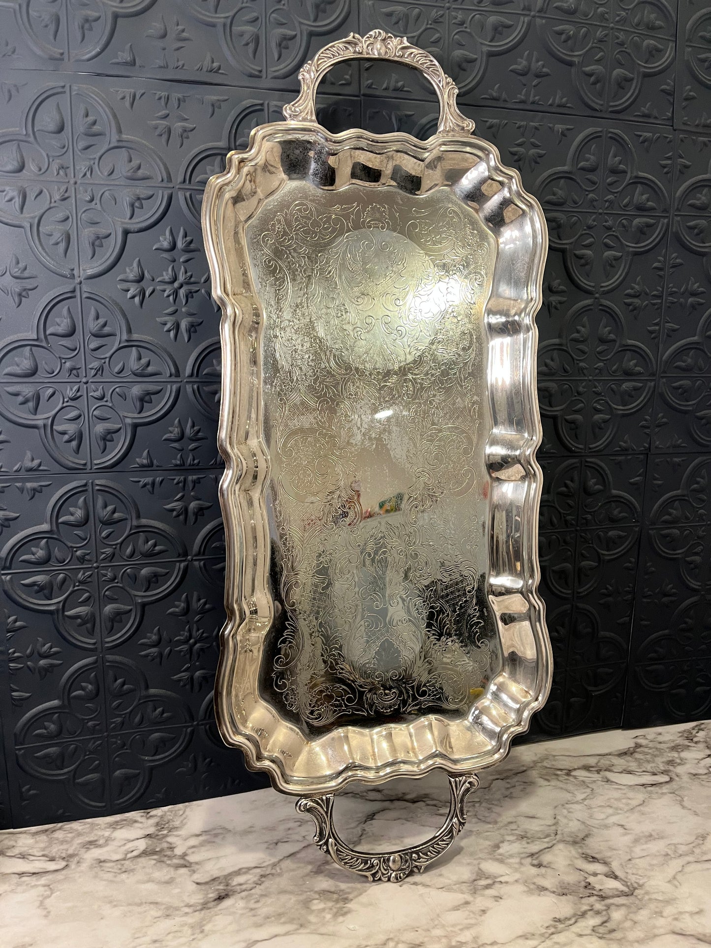 Leonard Silver Silver Plate Handled Rectangle Tray