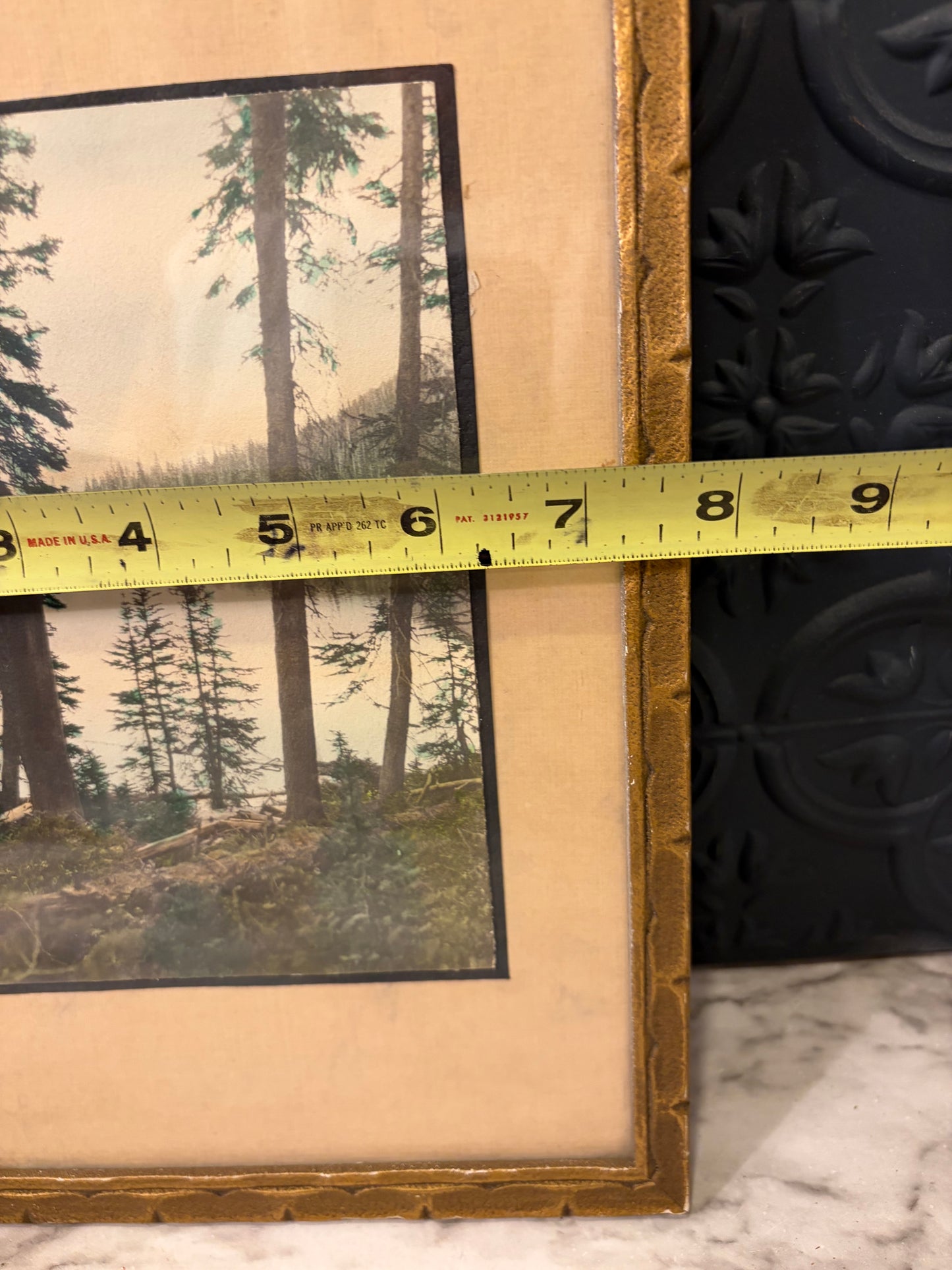 Vintage art of Mountain Lake in  Gold Frame