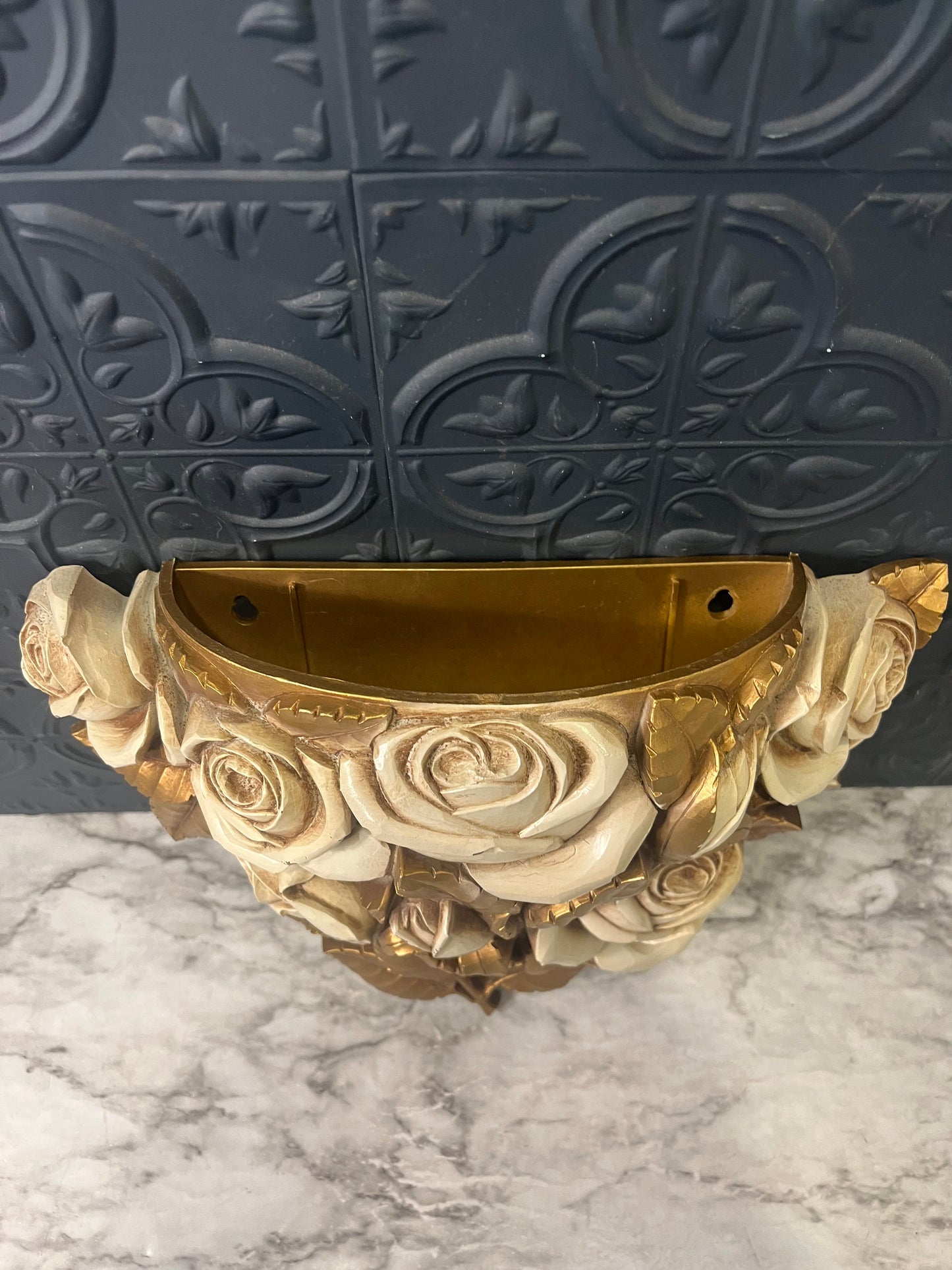 Rose Wall Pocket Gold and Cream Plastic