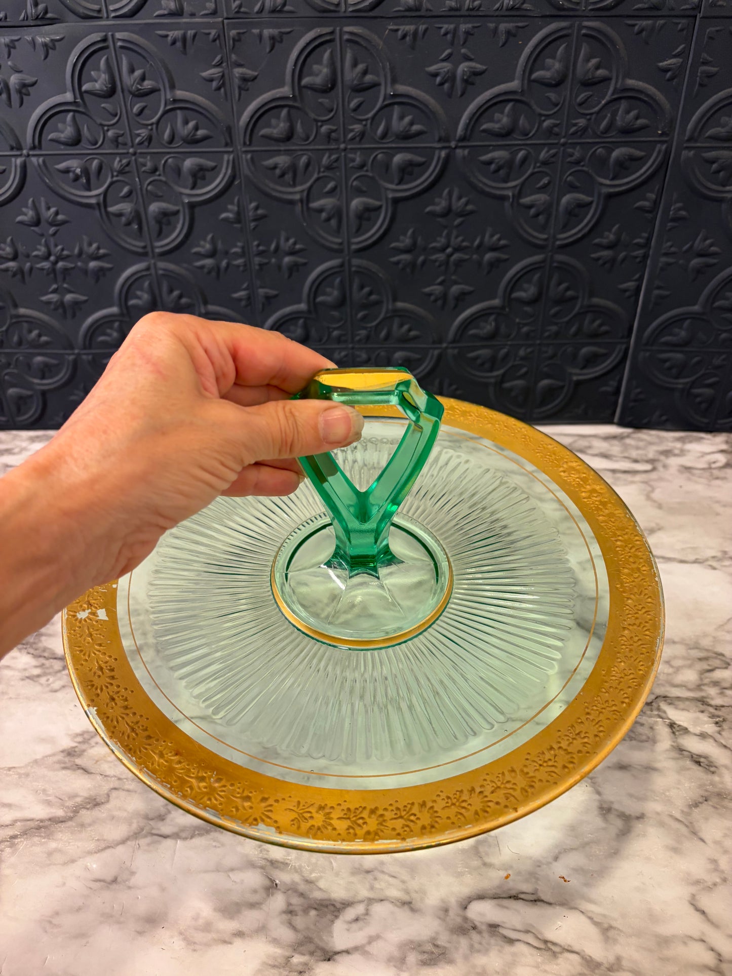 Uranium Glass Tray with Gold Trim