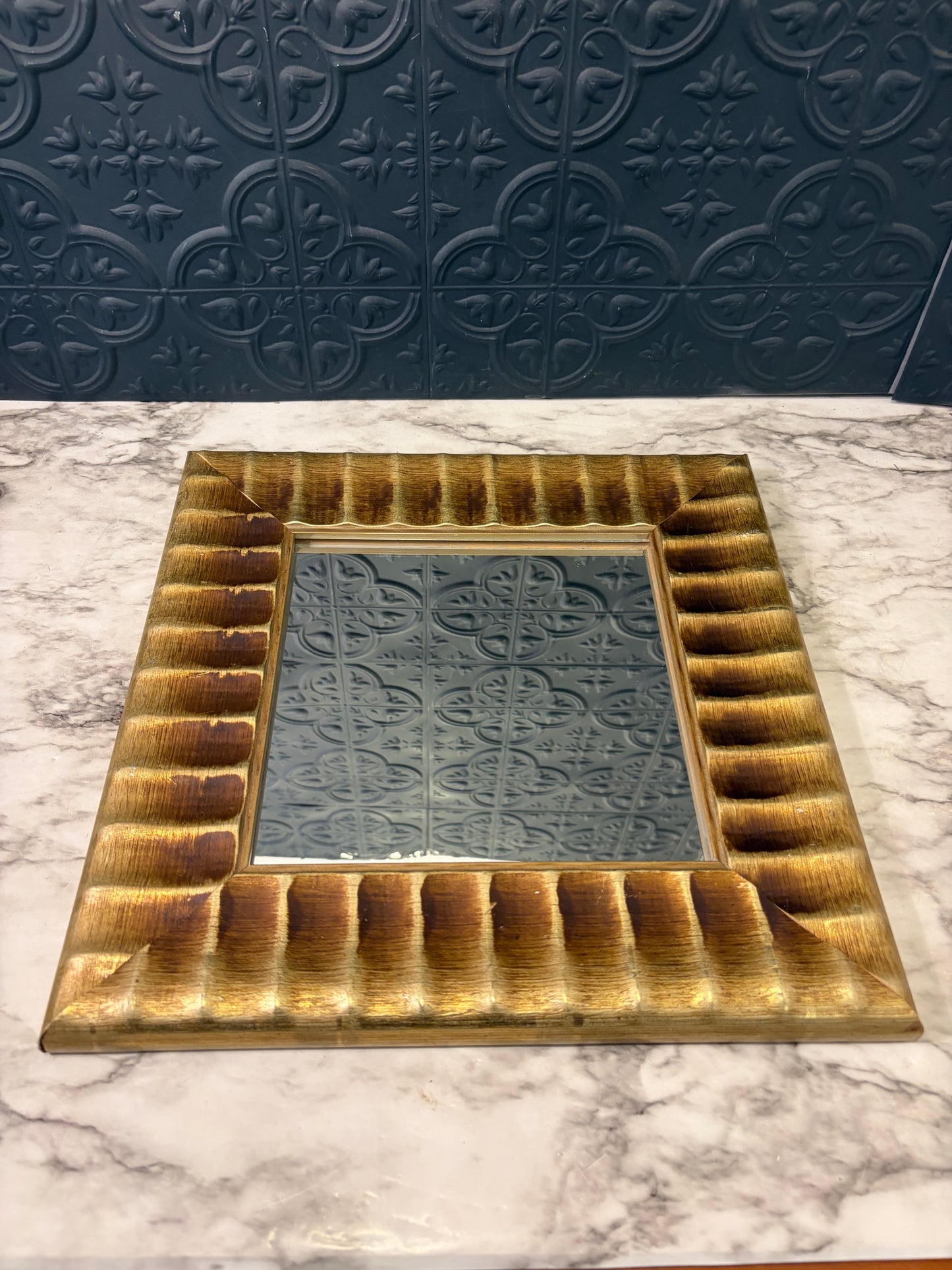 Gold Square Mirror with Grooved Frame