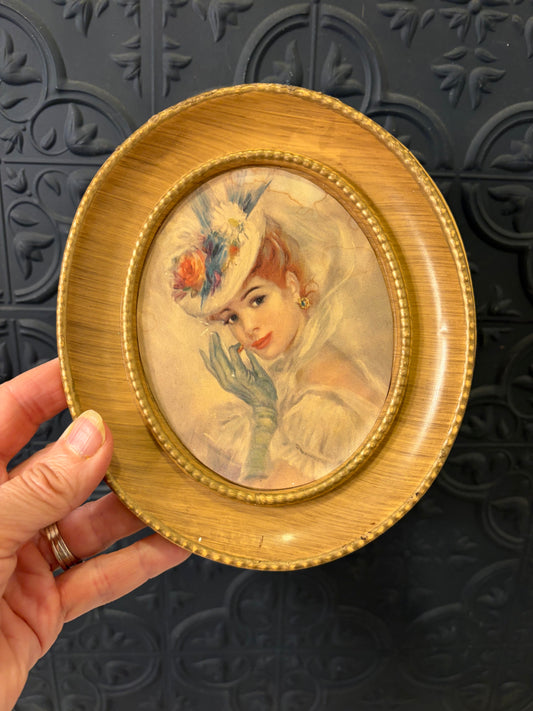 Oval 7" Victorian Lady Print Framed