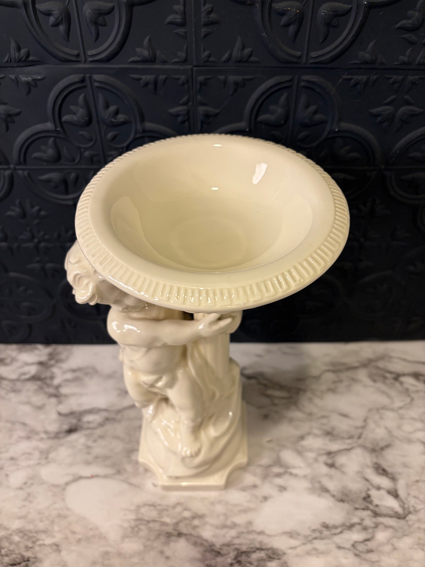 White Ceramic Cherub Pedestal Bowl