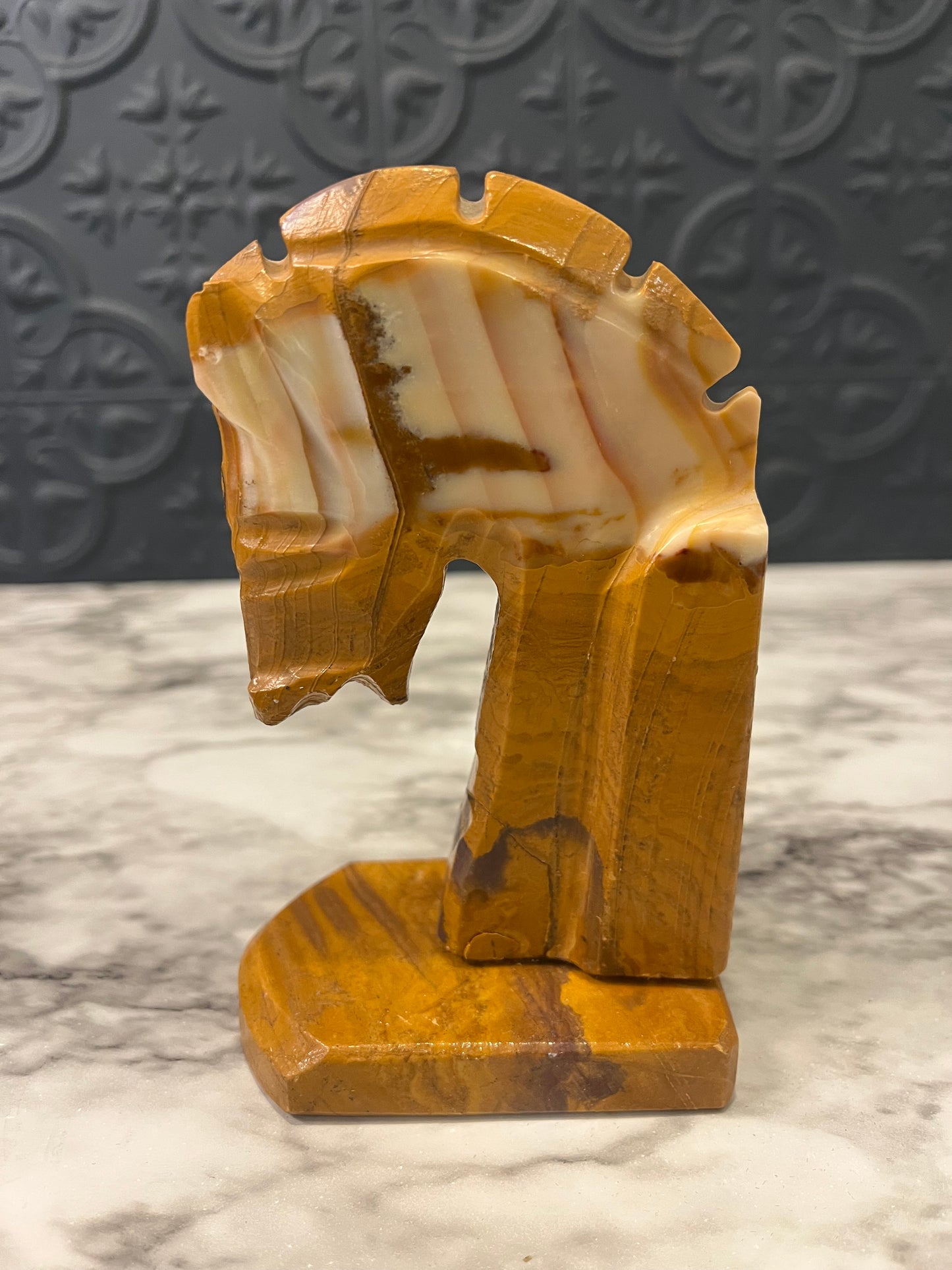 Orange Onyx Horse Head Bookend 5.5"