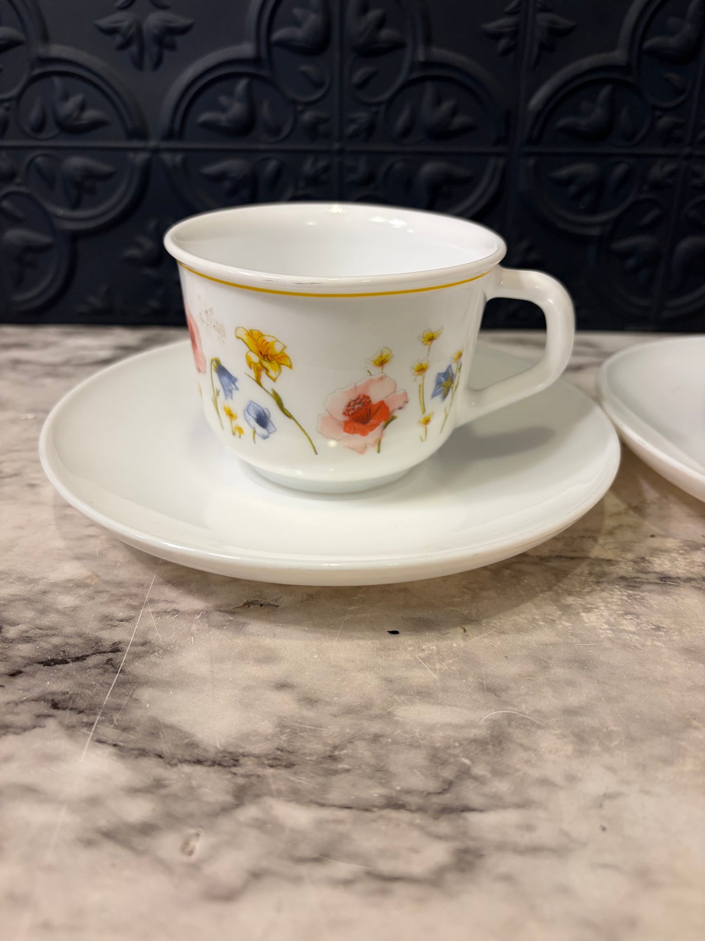 Vintage Arcopal French Teacupand Saucer set of 2