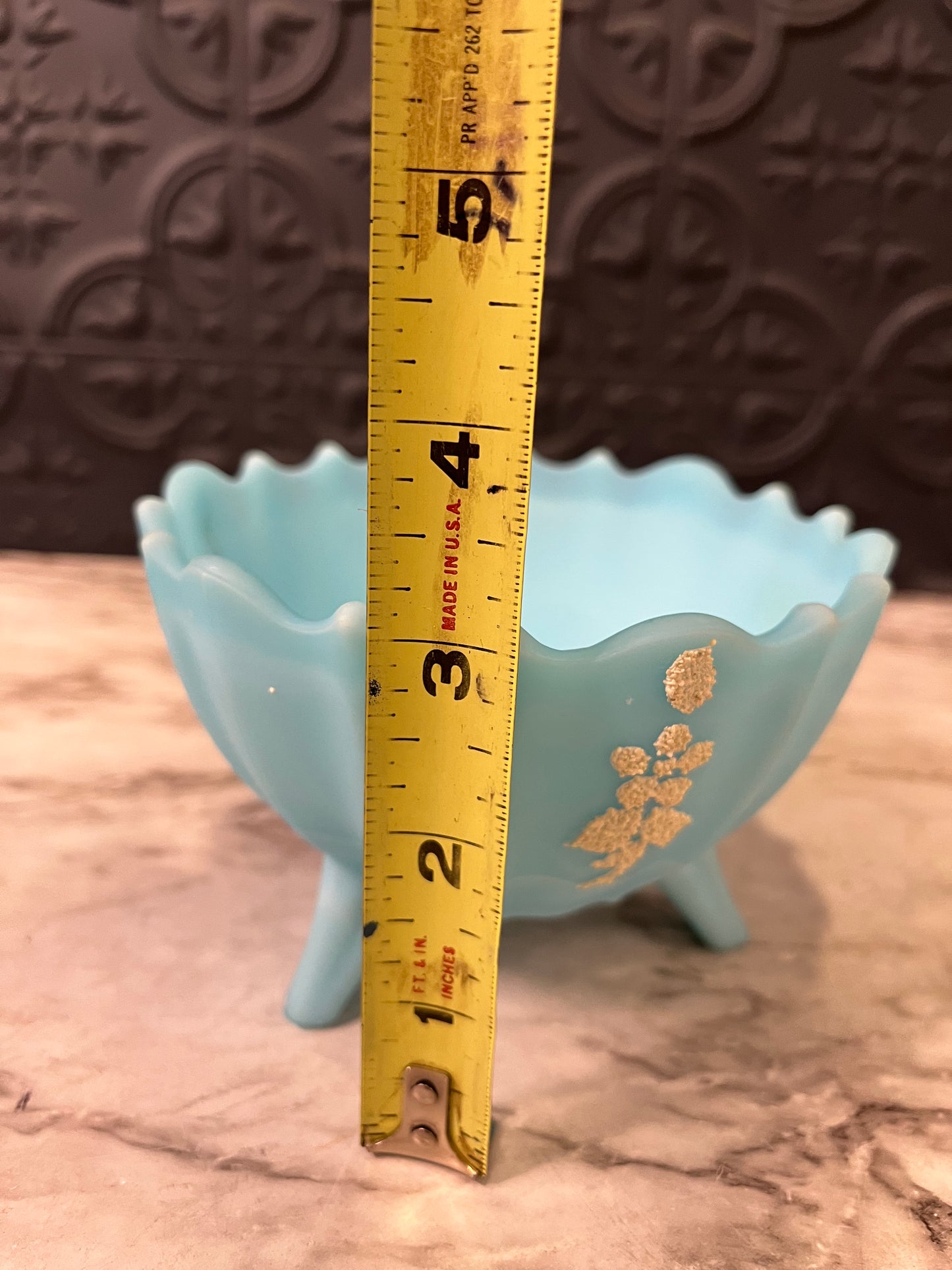 Westmorland Blue Satin Slag Glass Footed bowl