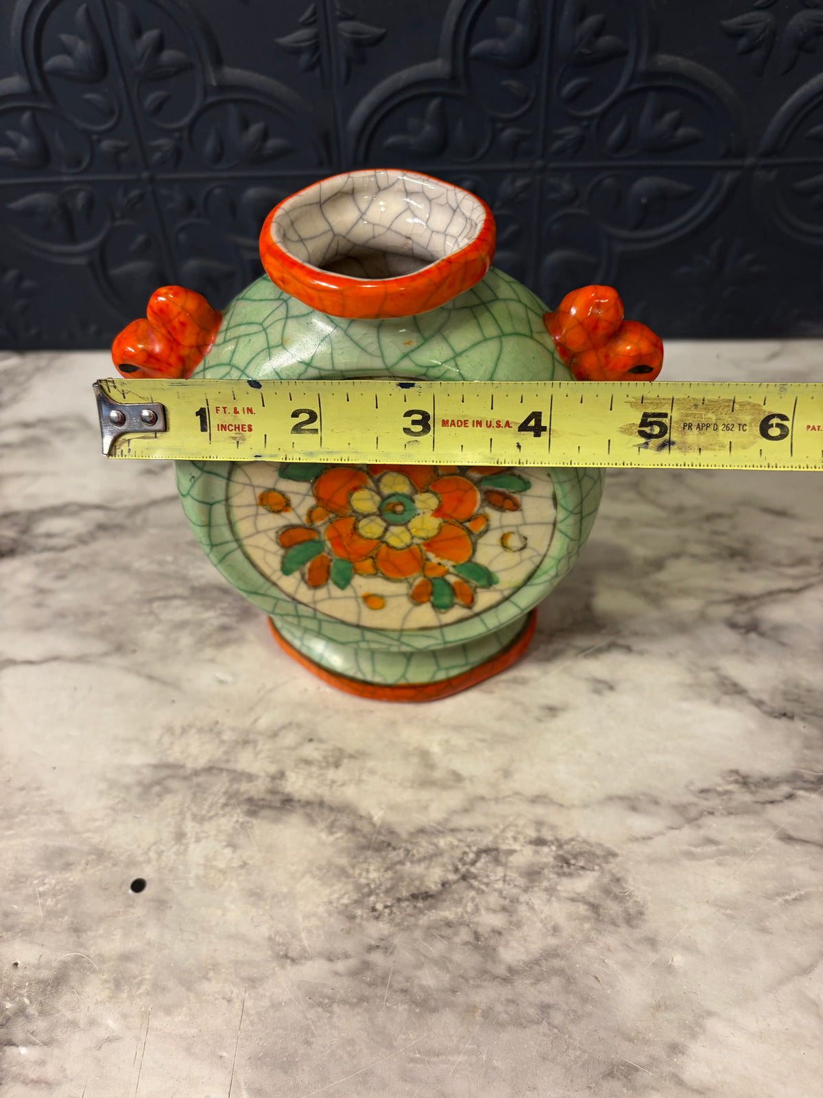 Vintage Japanese Hand Painted Vase Orange and Green