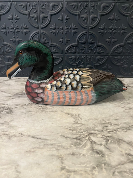Hand Painted Wood Carved 11" Duck