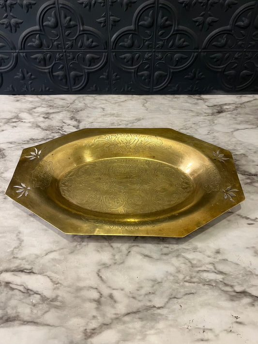 Octagon brass tray with cutout leaves