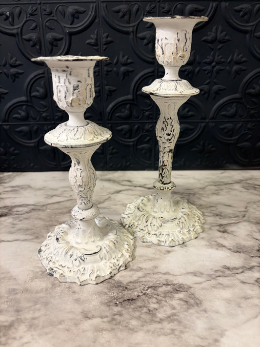 Shabby Chic Metal set of 2 candle Holders