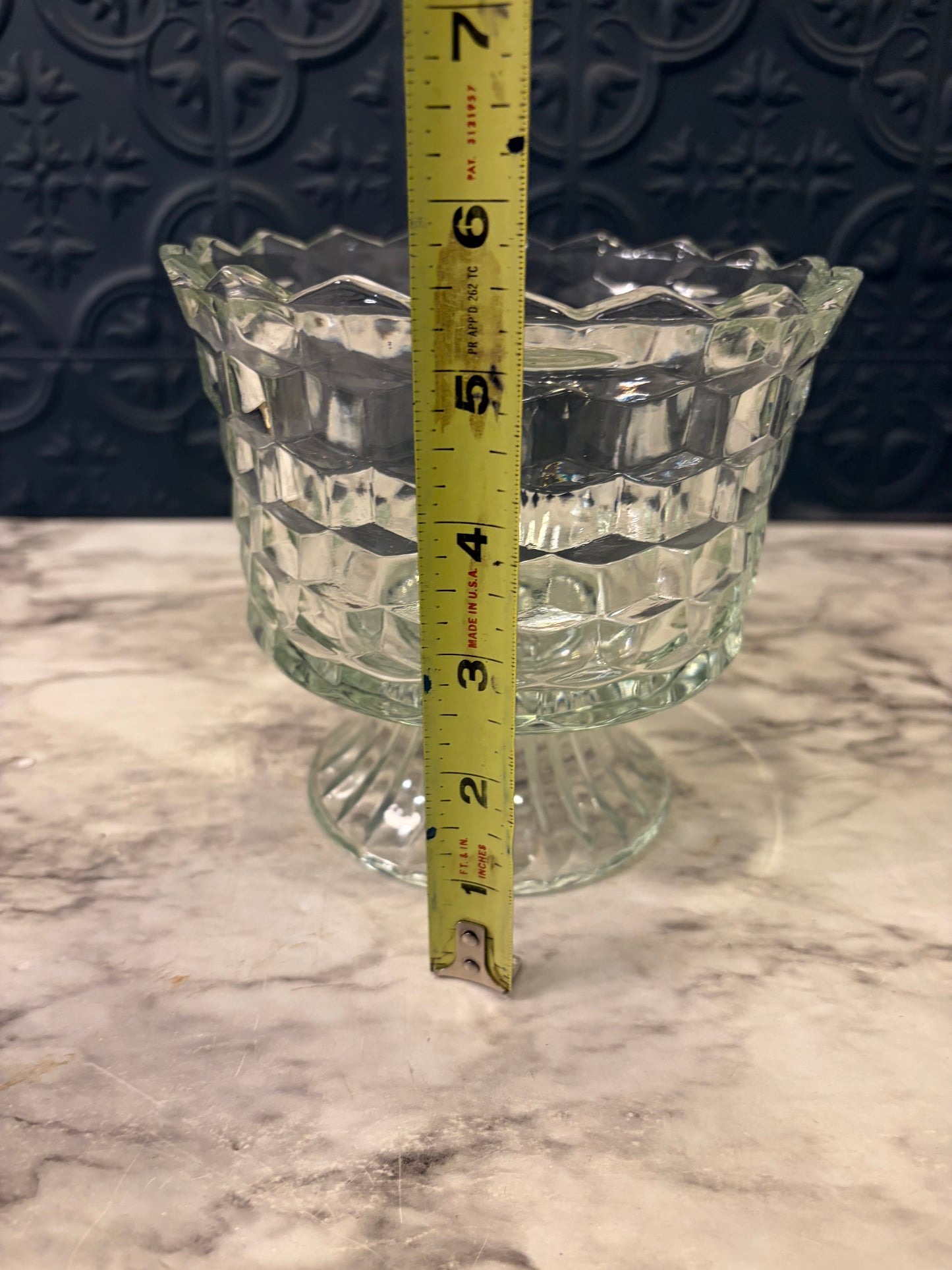 Homco Glass Cubist Pedestal Bowl