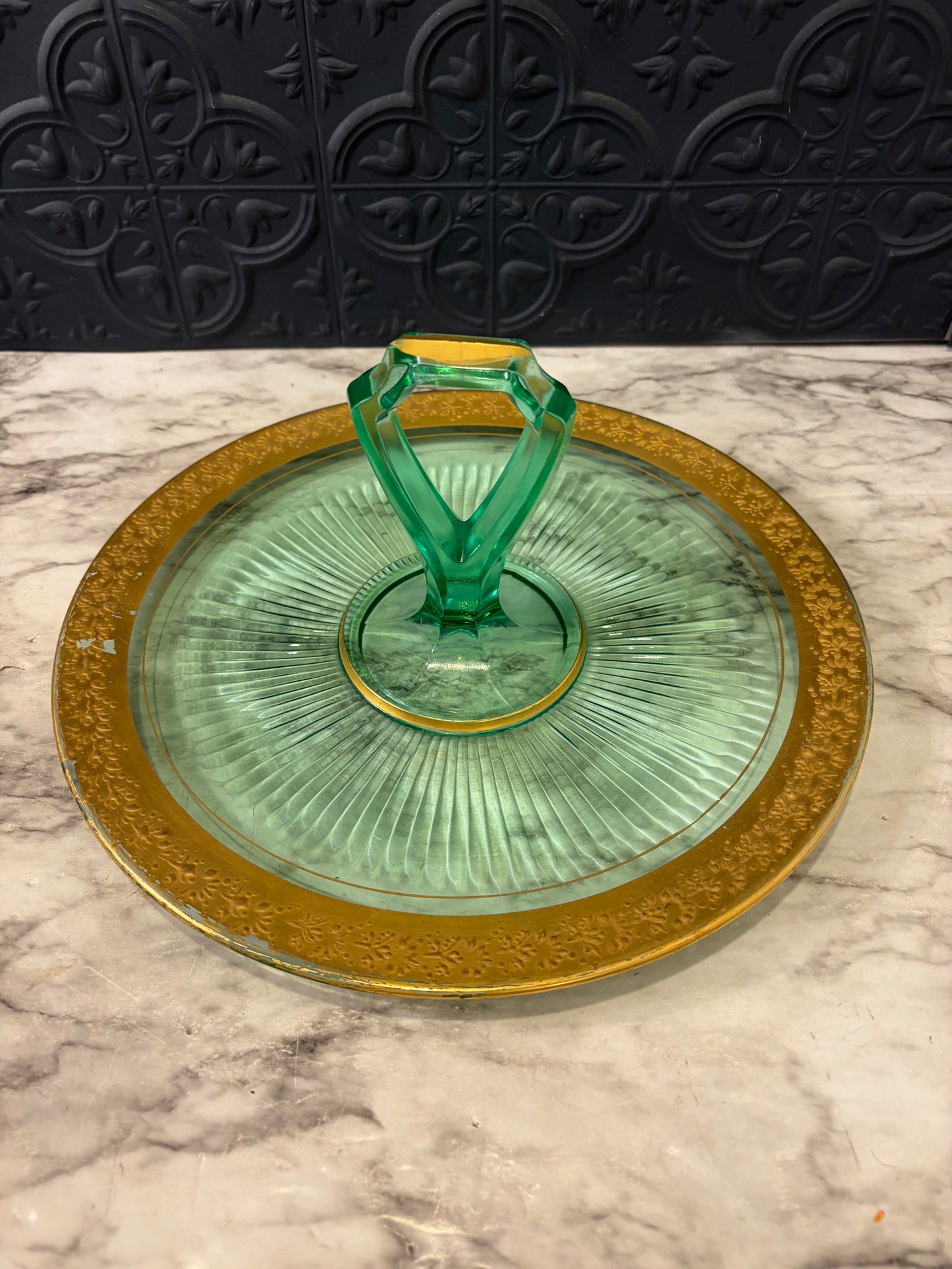 Uranium Glass Tray with Gold Trim